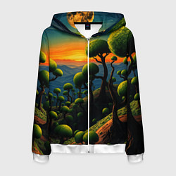 Мужская толстовка на молнии Лес из зеленых инопланетных деревьев в стиле Сальв