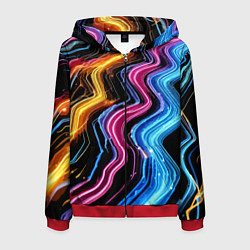 Толстовка 3D на молнии мужская Неоновые полосы - нейроарт, цвет: 3D-красный