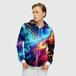 Толстовка 3D на молнии мужская Разряд неоновых молний - нейроарт, цвет: 3D-белый — фото 2