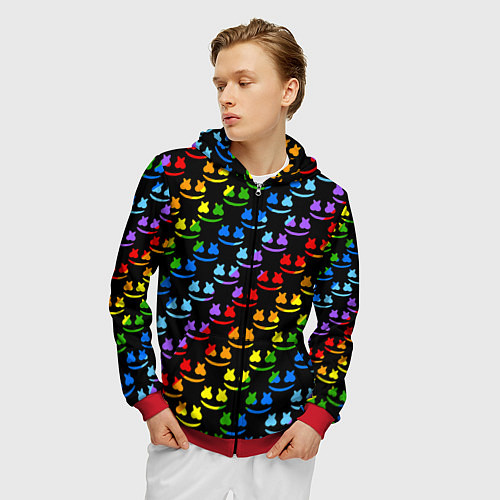 Мужская толстовка на молнии Marshmello pattern neon / 3D-Красный – фото 3