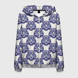 Толстовка 3D на молнии мужская Механический череп паттерн, цвет: 3D-меланж