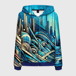 Толстовка 3D на молнии мужская Абстрактный урбанистический пейзаж - нейроарт, цвет: 3D-синий