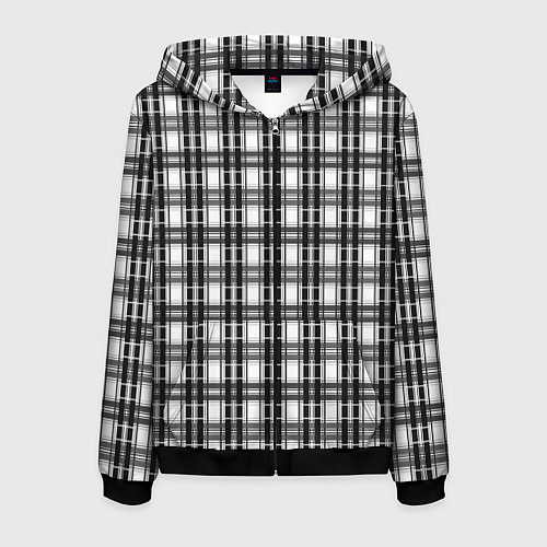 Мужская толстовка на молнии Черно-белая шотландка клетчатый узор / 3D-Черный – фото 1