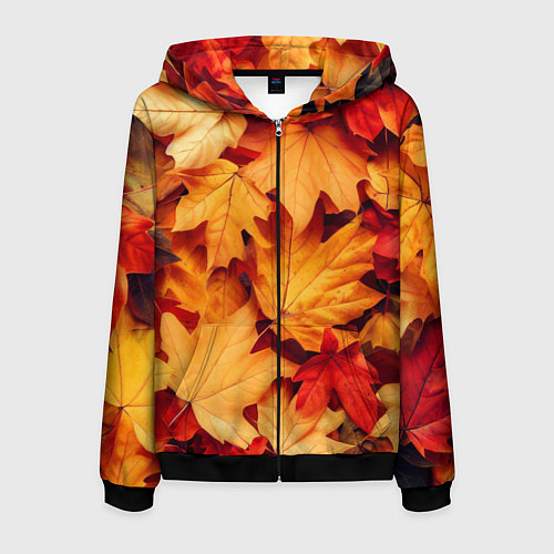 Мужская толстовка на молнии Осенние кленовые листья / 3D-Черный – фото 1