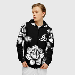 Толстовка 3D на молнии мужская Русская община символика розы, цвет: 3D-черный — фото 2