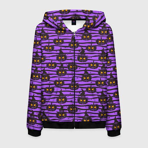 Мужская толстовка на молнии Хэллоуин - тыква со светящимися глазами / 3D-Черный – фото 1