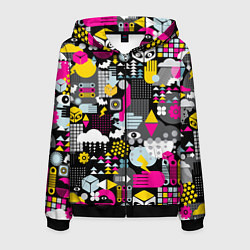 Толстовка 3D на молнии мужская Цветной абстрактный паттерн, цвет: 3D-черный