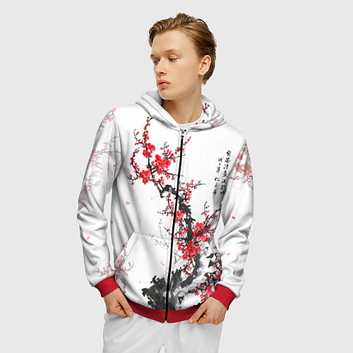 Мужская толстовка на молнии Китайская слива / 3D-Красный – фото 3