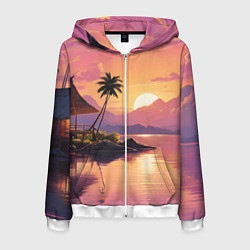 Мужская толстовка на молнии Домик на берегу закат