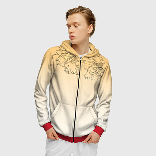 Мужская толстовка на молнии Градиент желтый с цветами / 3D-Красный – фото 3