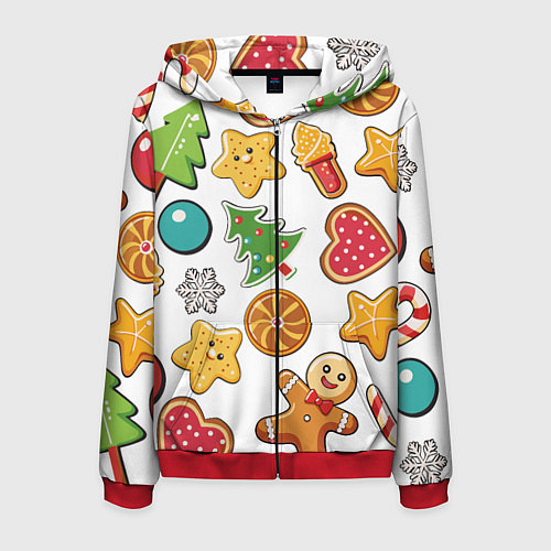 Мужская толстовка на молнии Новогодние сладости / 3D-Красный – фото 1