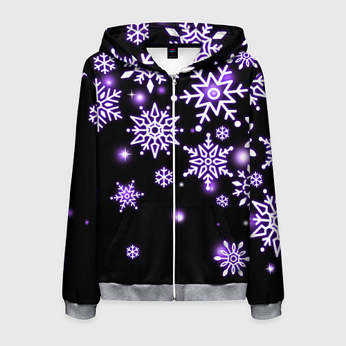 Мужская толстовка на молнии Снежинки в неоне / 3D-Меланж – фото 1