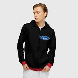 Толстовка 3D на молнии мужская FORD logo auto, цвет: 3D-красный — фото 2