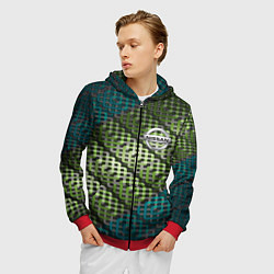 Толстовка 3D на молнии мужская Nissan авто текстура узор, цвет: 3D-красный — фото 2