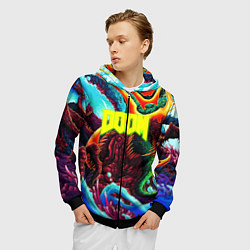 Толстовка 3D на молнии мужская Doom monster mars, цвет: 3D-черный — фото 2