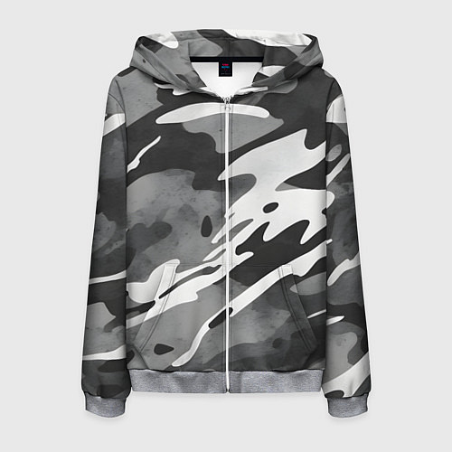 Мужская толстовка на молнии Черно белый камуфляж / 3D-Меланж – фото 1