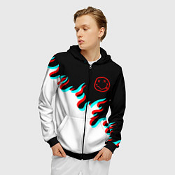 Толстовка 3D на молнии мужская Нирвана глитч огонь, цвет: 3D-черный — фото 2