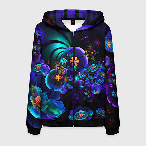 Мужская толстовка на молнии Оптический фрактальный цветок / 3D-Черный – фото 1