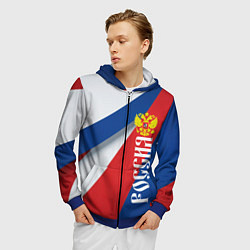 Толстовка 3D на молнии мужская Цвета флага России и герб, цвет: 3D-синий — фото 2