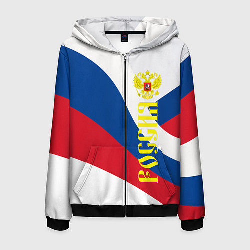 Мужская толстовка на молнии Флаг России, паттерн / 3D-Черный – фото 1