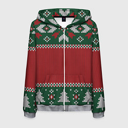 Толстовка 3D на молнии мужская Knitted Christmas Pattern, цвет: 3D-меланж