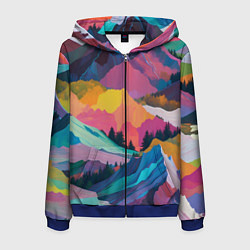 Толстовка 3D на молнии мужская Красочные горы, цвет: 3D-синий