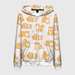 Толстовка 3D на молнии мужская Паттерн сиба ину, цвет: 3D-белый