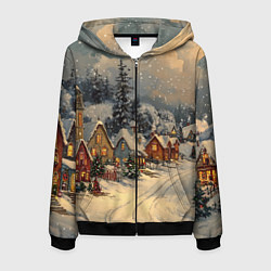 Мужская толстовка на молнии Новогодние зимние домики