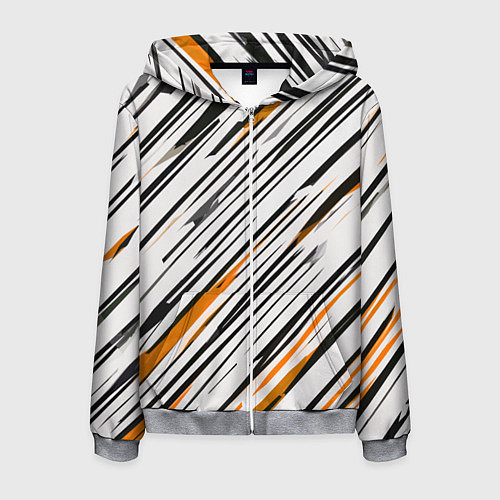 Мужская толстовка на молнии Диагональные чёрно-жёлтые полосы на белом фоне / 3D-Меланж – фото 1