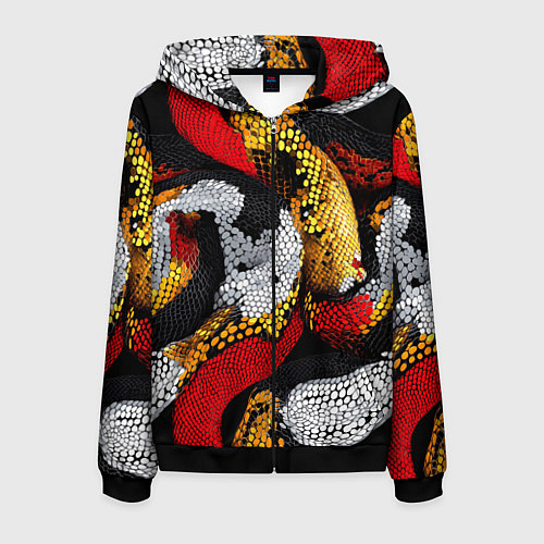 Мужская толстовка на молнии Яркий змеиный паттерн / 3D-Черный – фото 1