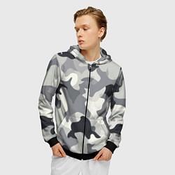 Толстовка 3D на молнии мужская Бело-серый камуфляж, цвет: 3D-черный — фото 2
