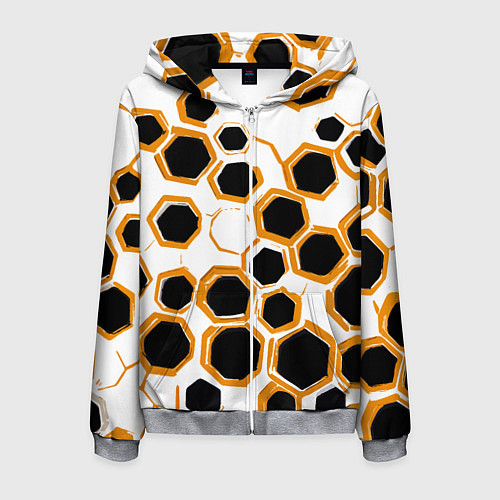 Мужская толстовка на молнии Чёрно-жёлтые шестиугольники на белом фоне / 3D-Меланж – фото 1