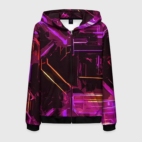 Мужская толстовка на молнии Жёлто-розовые полосы на чёрном фоне / 3D-Черный – фото 1