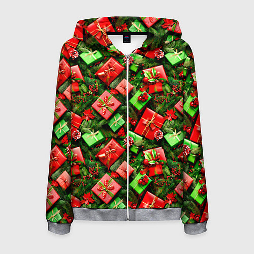 Мужская толстовка на молнии Новогодние подарки в коробках / 3D-Меланж – фото 1