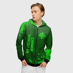Толстовка 3D на молнии мужская My Chemical Romance - green gradient вертикально, цвет: 3D-черный — фото 2
