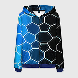 Мужская толстовка на молнии Белые шестиугольники на чёрно-синем фоне
