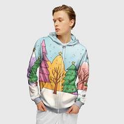 Толстовка 3D на молнии мужская Разноцветные елочки и деревья, цвет: 3D-меланж — фото 2