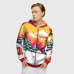 Толстовка 3D на молнии мужская Красно-желтые елочки, цвет: 3D-красный — фото 2