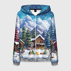 Мужская толстовка на молнии Дома в зимнем новогоднем пейзаже