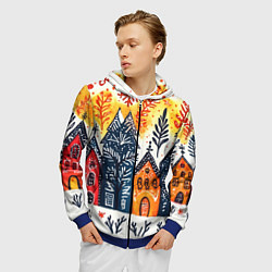 Толстовка 3D на молнии мужская Разноцветные новогодние дома, цвет: 3D-синий — фото 2