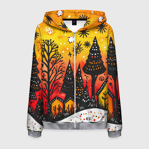 Мужская толстовка на молнии Елочки на фоне оранжевого неба / 3D-Меланж – фото 1