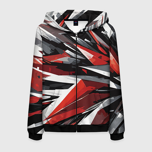 Мужская толстовка на молнии Чёрно-красно-белая абстракция / 3D-Черный – фото 1