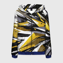 Толстовка 3D на молнии мужская Чёрно-жёлто-белая абстракция, цвет: 3D-синий