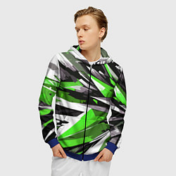 Толстовка 3D на молнии мужская Чёрно-зелёная-белая абстракция, цвет: 3D-синий — фото 2