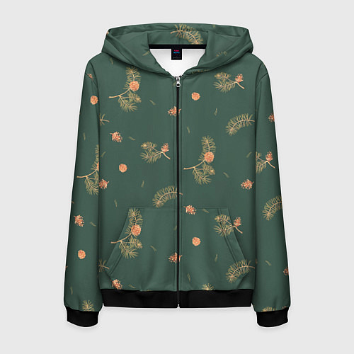 Мужская толстовка на молнии Сосновые ветки и шишки / 3D-Черный – фото 1