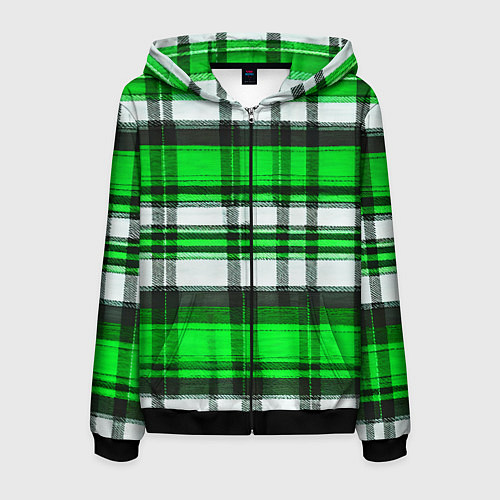 Мужская толстовка на молнии Зелёно-белая ткань в клетку / 3D-Черный – фото 1
