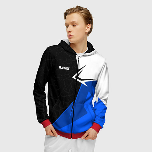 Мужская толстовка на молнии Блюлок - бело-синей спорт / 3D-Красный – фото 3
