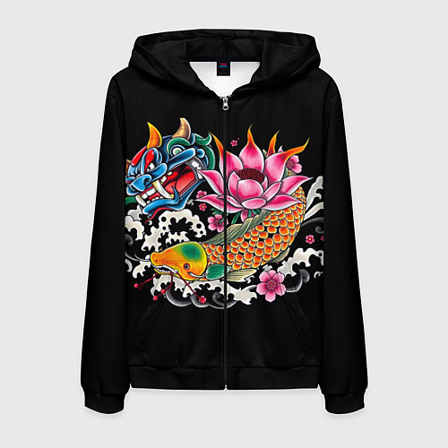 Мужская толстовка на молнии Татуировка в японском стиле / 3D-Черный – фото 1