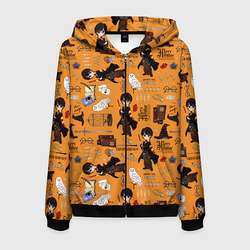 Мужская толстовка на молнии Гарри Поттер паттерн / 3D-Черный – фото 1
