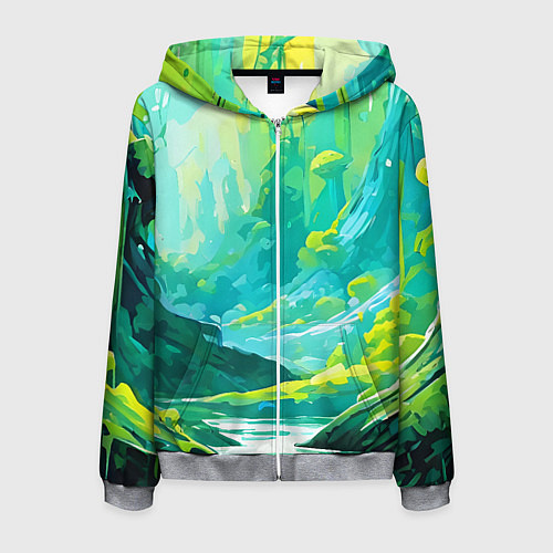 Мужская толстовка на молнии Зелёная кислотная абстракция / 3D-Меланж – фото 1